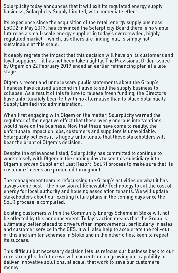 Solarplicity statement