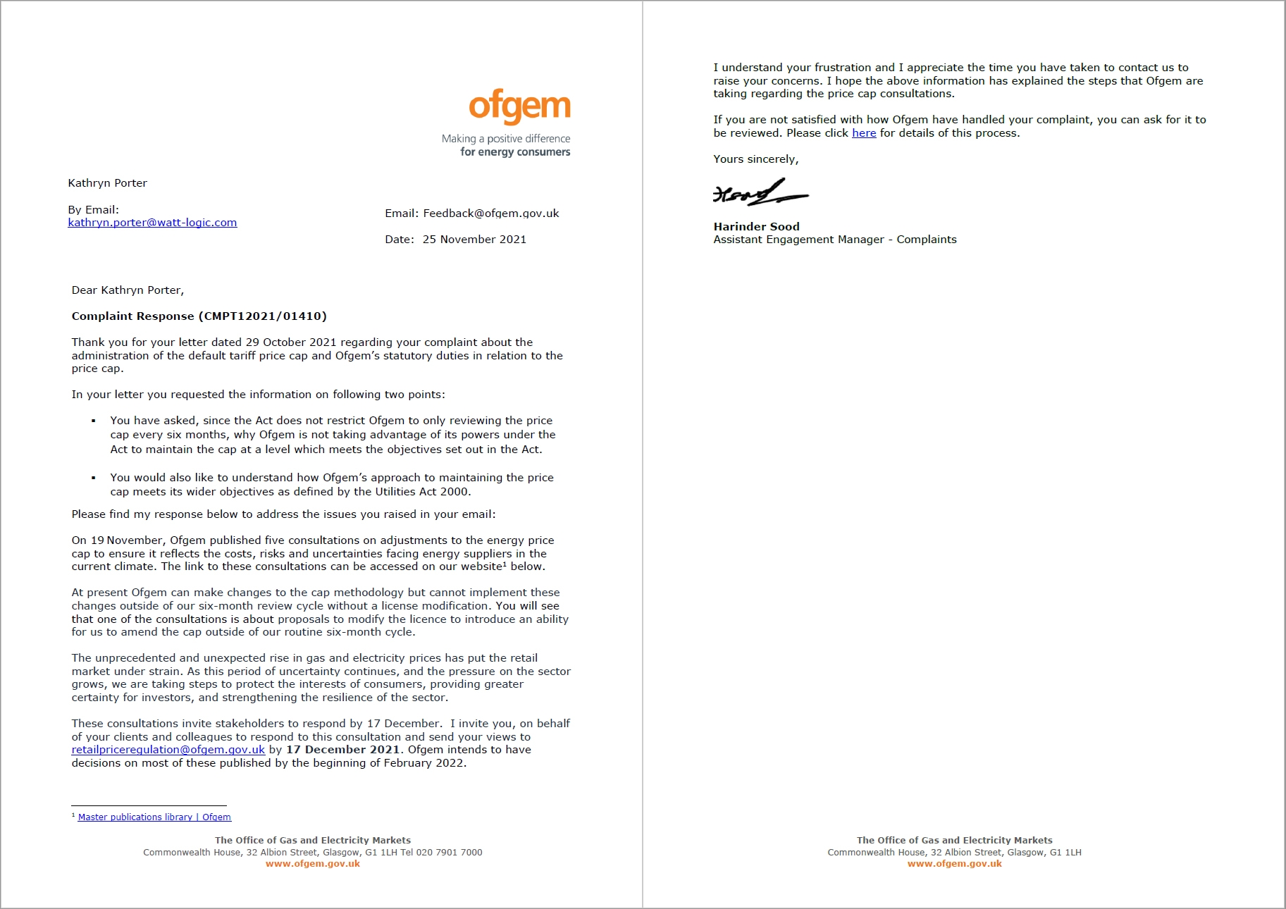 Ofgem response