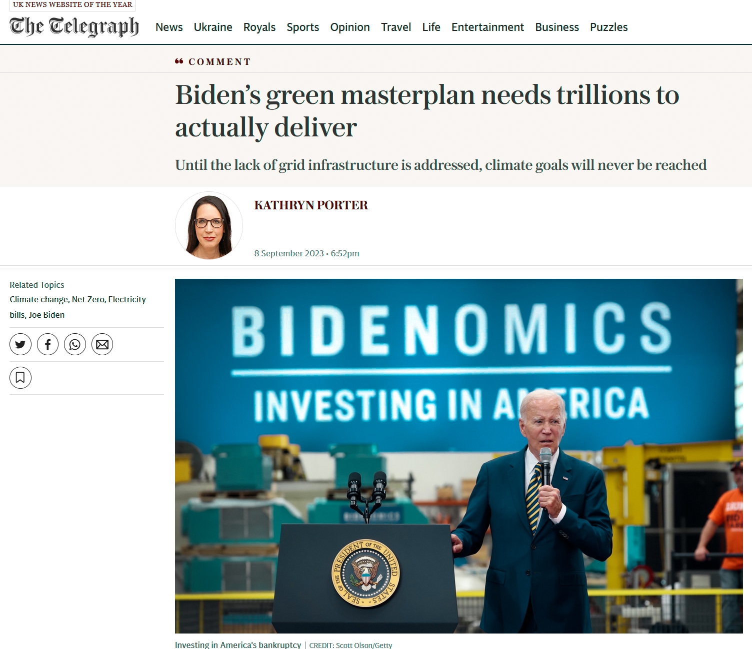 Telegraph Article: Inflation Reduction Act will not deliver net zero without grid reform