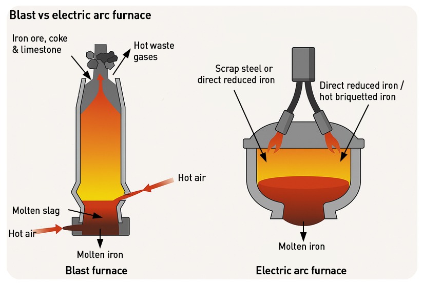 Blast versus electric arc furnaces