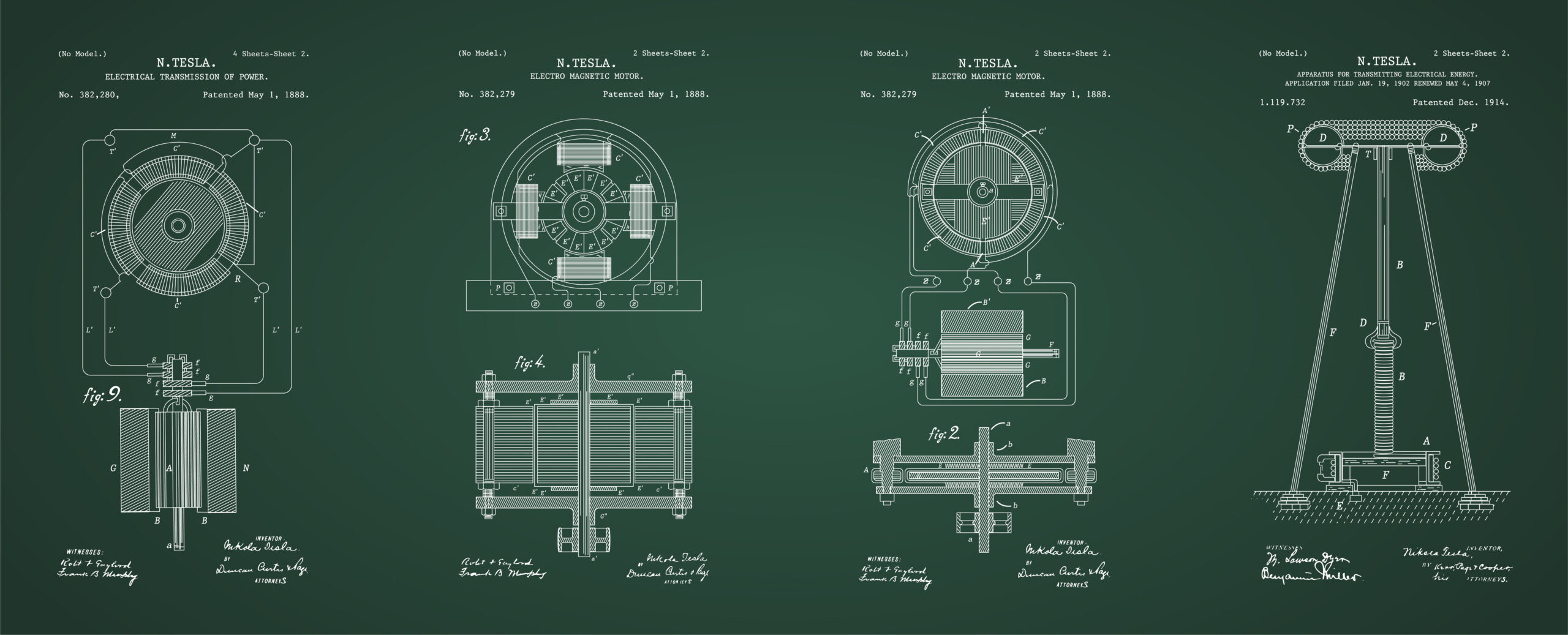 Nikola Tesla Patent Drawing illustrations